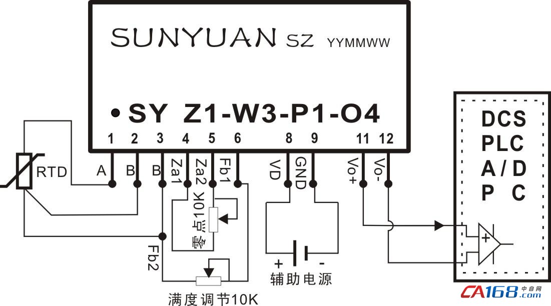  用模块SY Z1-W3-P1-O4和SY-U1-P1-O5实现一路Pt100信号输入（温度范围0-150℃）-深圳鼎纪PCB